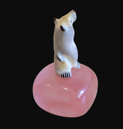 Cherry Quartz w/ Miniature Antler Bear Zuni Fetish