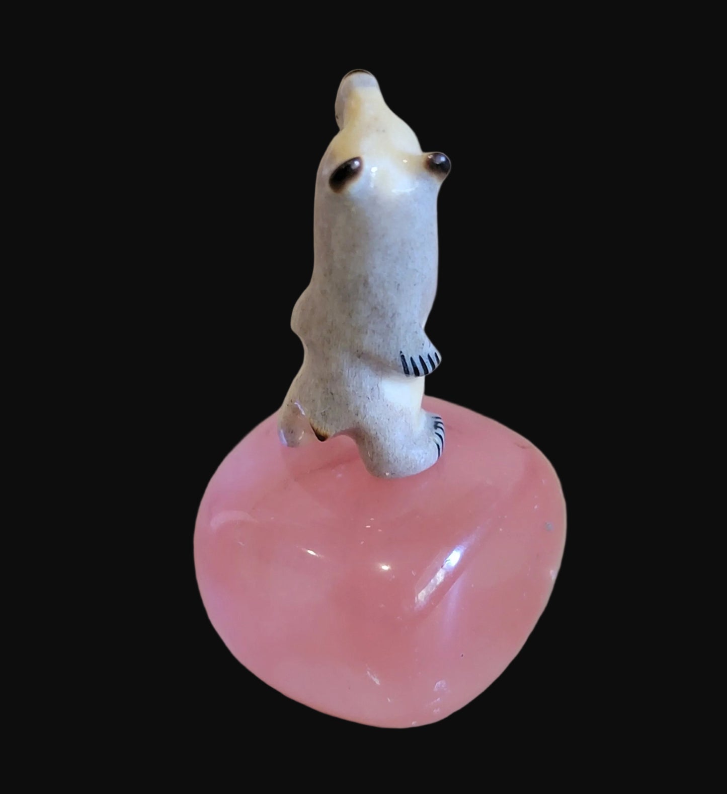 Cherry Quartz w/ Miniature Antler Bear Zuni Fetish