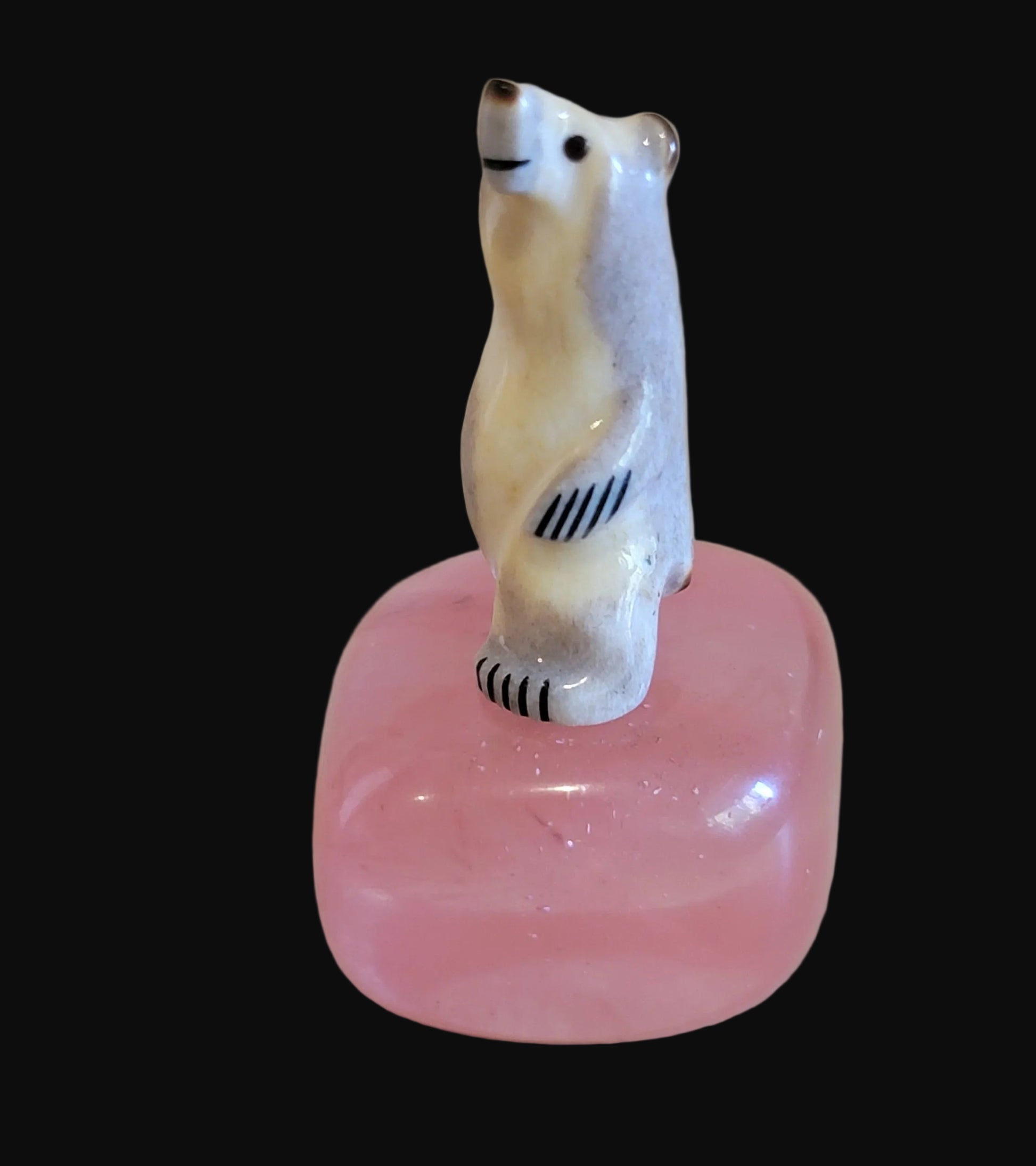 Cherry Quartz w/ Miniature Antler Bear Zuni Fetish