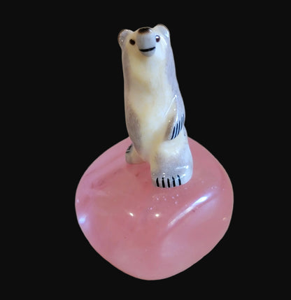 Cherry Quartz w/ Miniature Antler Bear Zuni Fetish