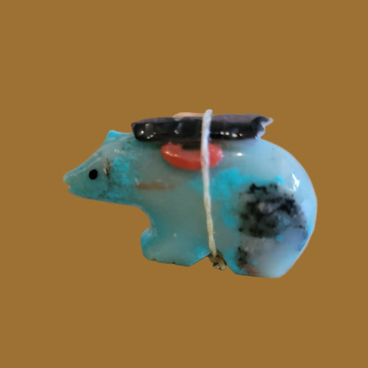 Turquoise Bear with Pack Zuni Fetish
