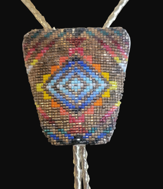 Square cut Beaded bolo tie indian beadwork