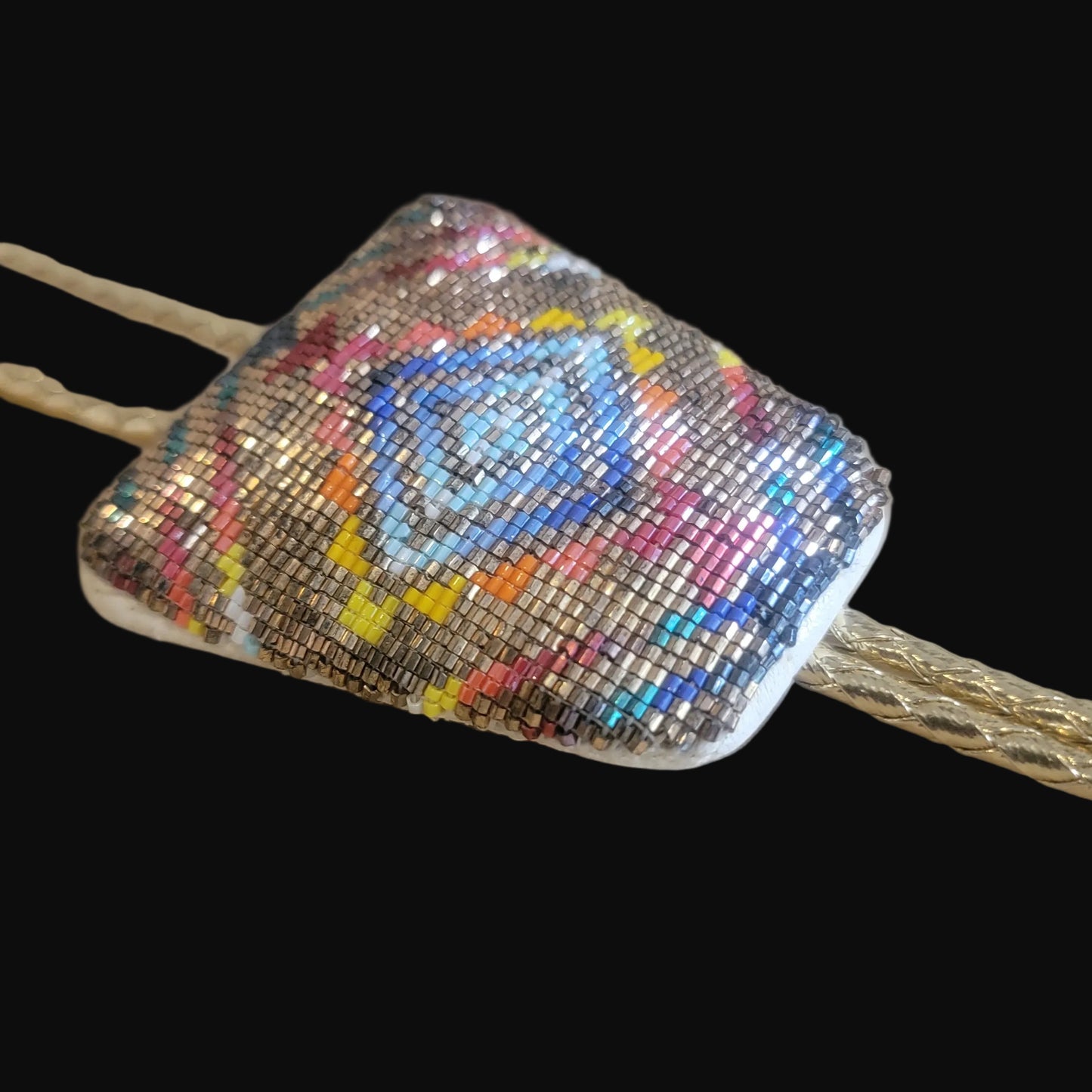 Square Cut Beaded Navajo Bolo Tie Indian Beadwork