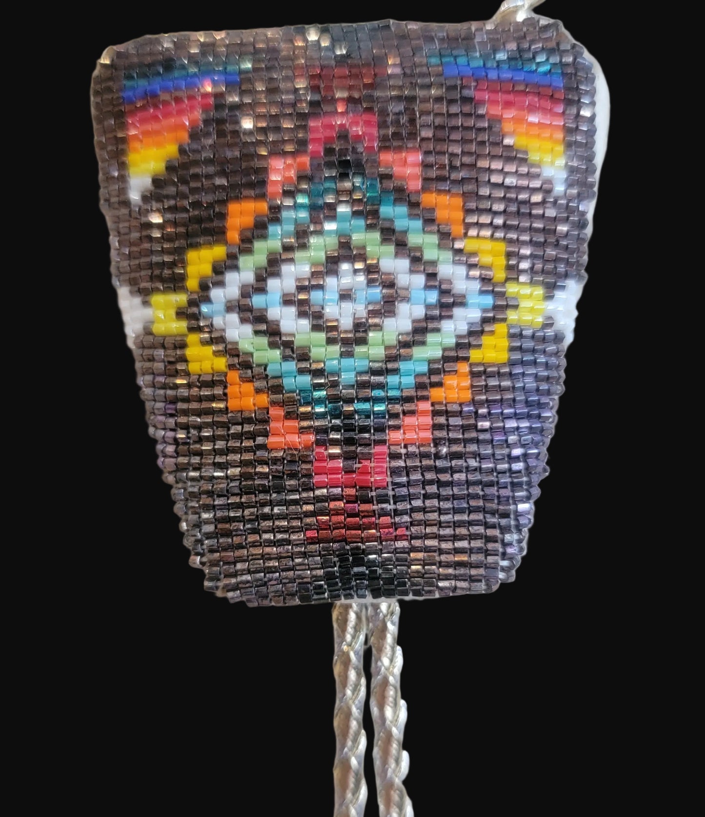 Beautiful Chevron Pattern Square Cut Beaded Bolo Tie Indian Beadwork