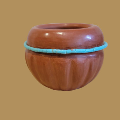 Santa Clara Redware w/ Turquoise Heishe Pueblo Pottery