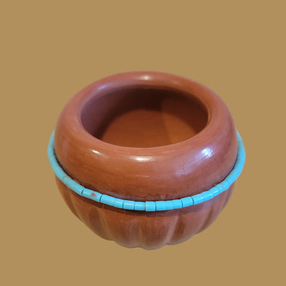 Santa Clara Redware w/ Turquoise Heishe Pueblo Pottery