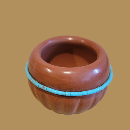 Santa Clara Redware w/ Turquoise Heishe Pueblo Pottery
