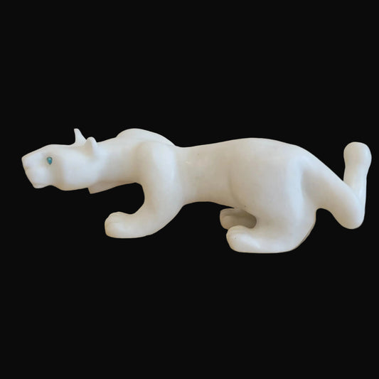 Large White Marble Mountain Lion Zuni Fetish