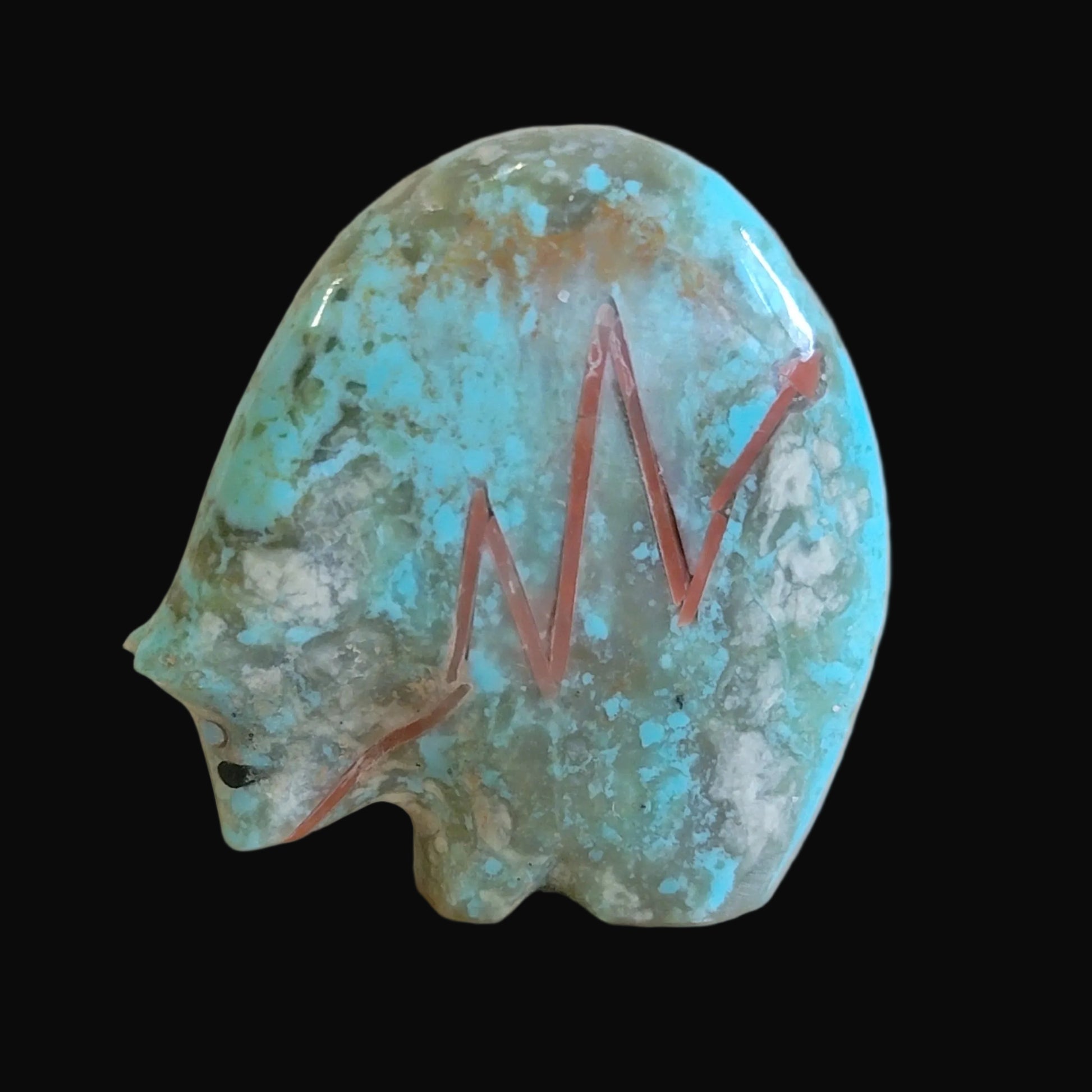Turquoise W/Coral Medicine Bear Zuni Fetish