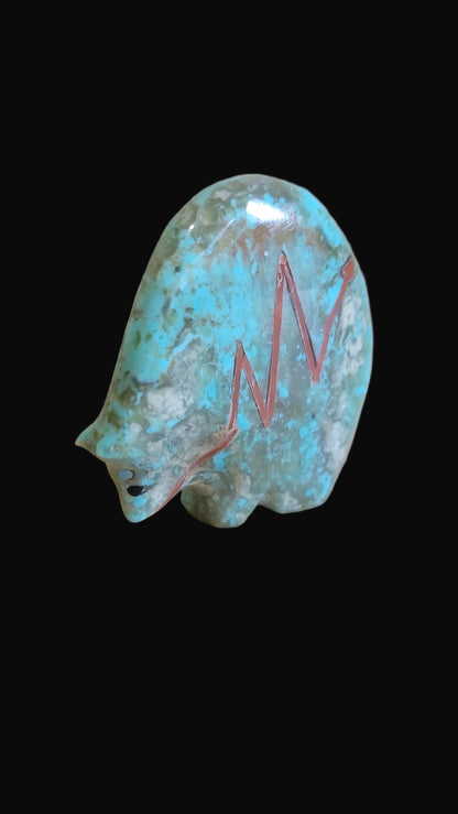 Turquoise W/Coral Medicine Bear Zuni Fetish
