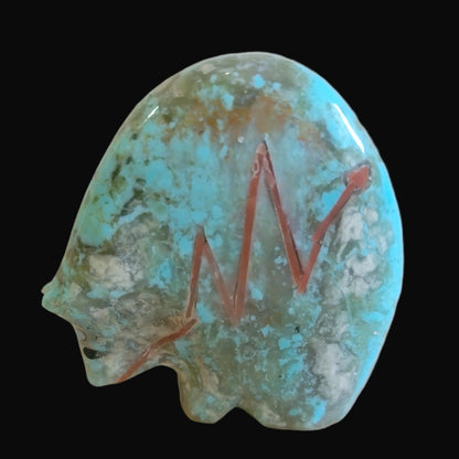 Turquoise W/Coral Medicine Bear Zuni Fetish