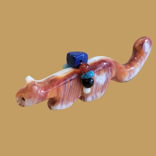 Spiny Oyster Shell Mountain Lion w/ Fancy Pack Zuni Fetish