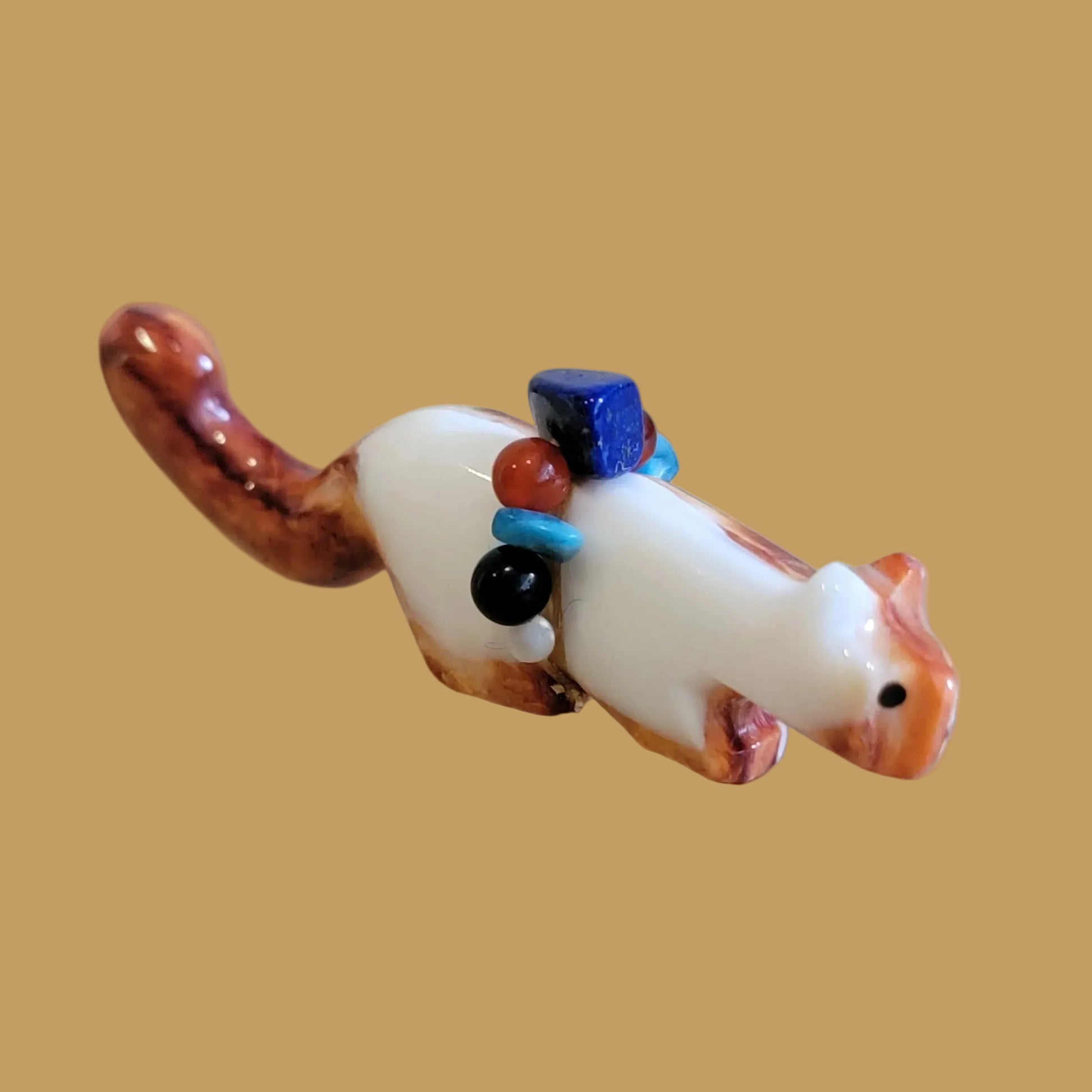 Spiny Oyster Shell Mountain Lion w/ Fancy Pack Zuni Fetish