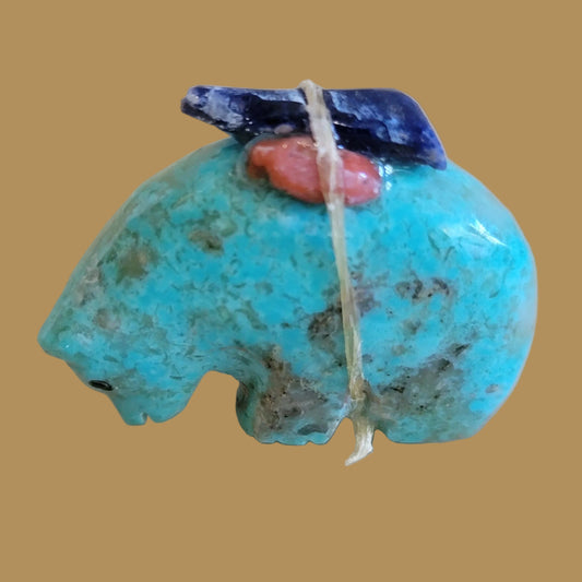 Turquoise Medicine Bear w/ Pretty Pack Zuni Fetish