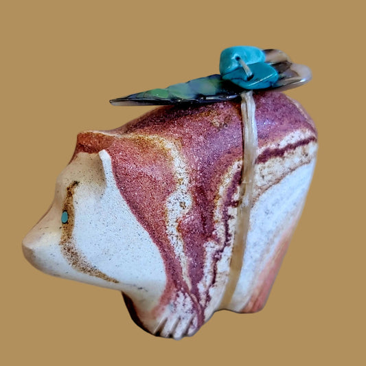 Sandstone Bear W/ Pack Zuni Fetish