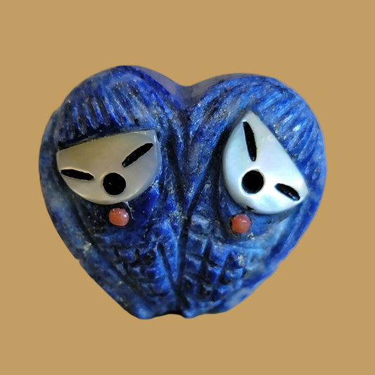 Elegant Lapis Heart Shaped Double Zuni Fetish Corn Maidens
