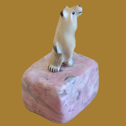 Antler Mini Bear on Rhodonite Base Zuni Fetish