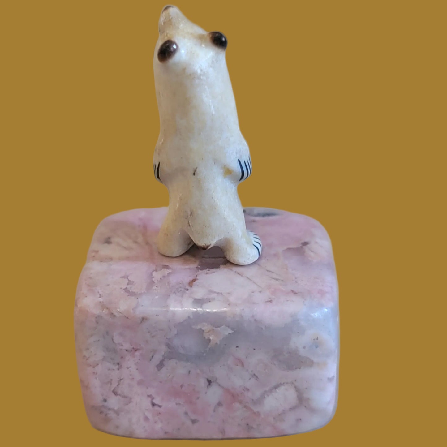 Antler Mini Bear on Rhodonite Base Zuni Fetish