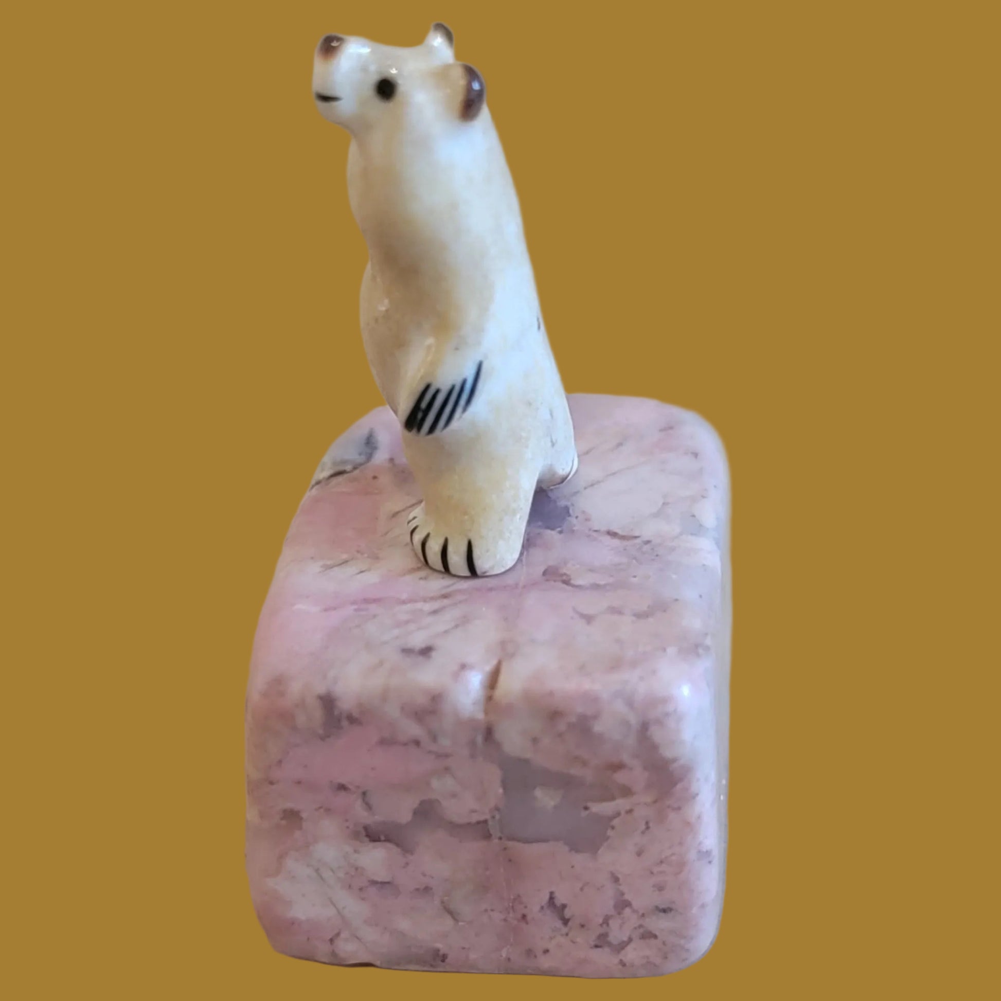 Antler Mini Bear on Rhodonite Base Zuni Fetish