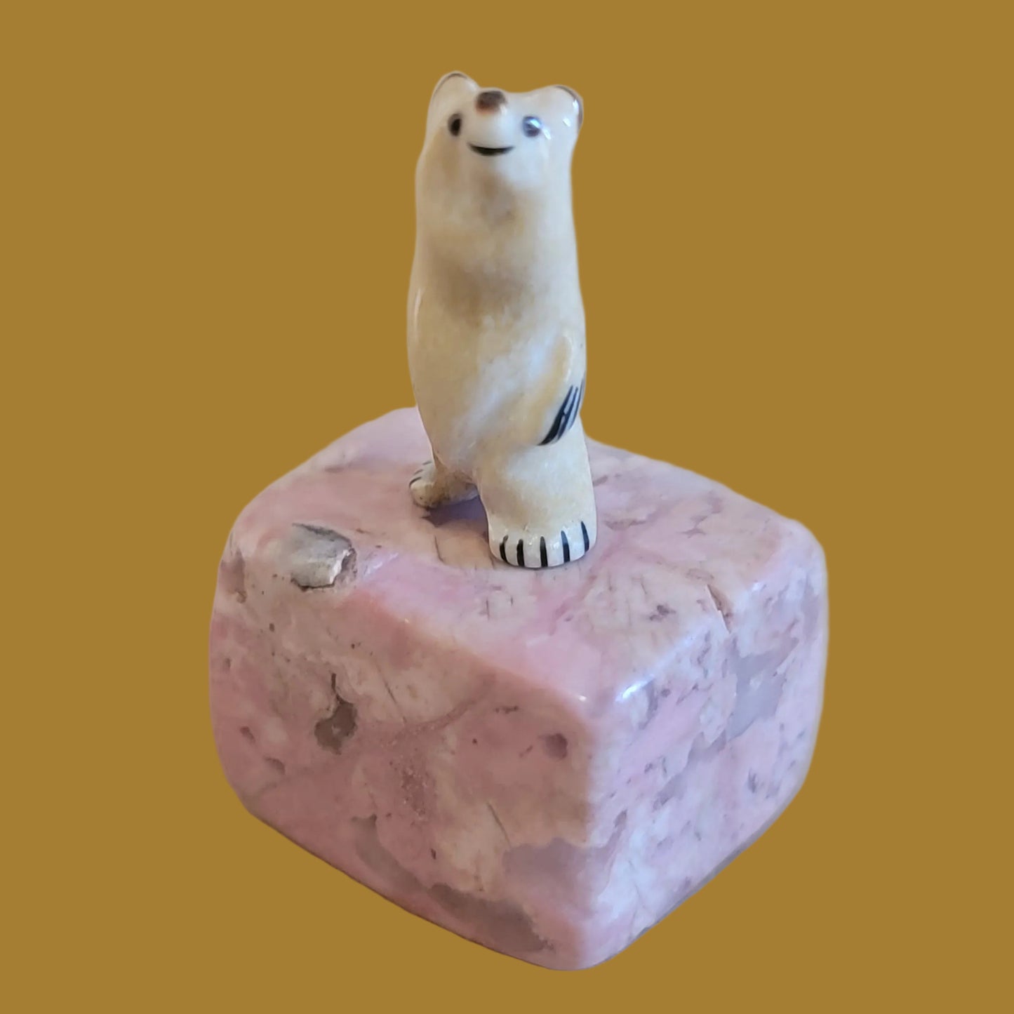 Antler Mini Bear on Rhodonite Base Zuni Fetish