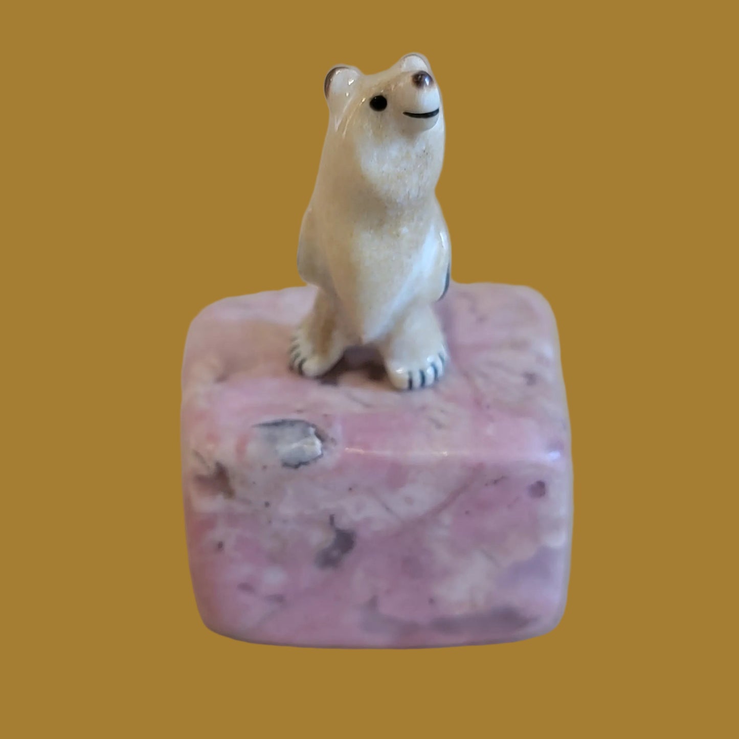 Antler Mini Bear on Rhodonite Base Zuni Fetish