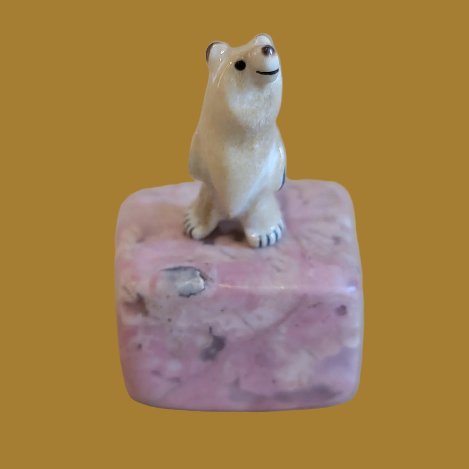 Antler Mini Bear on Rhodonite Base Zuni Fetish
