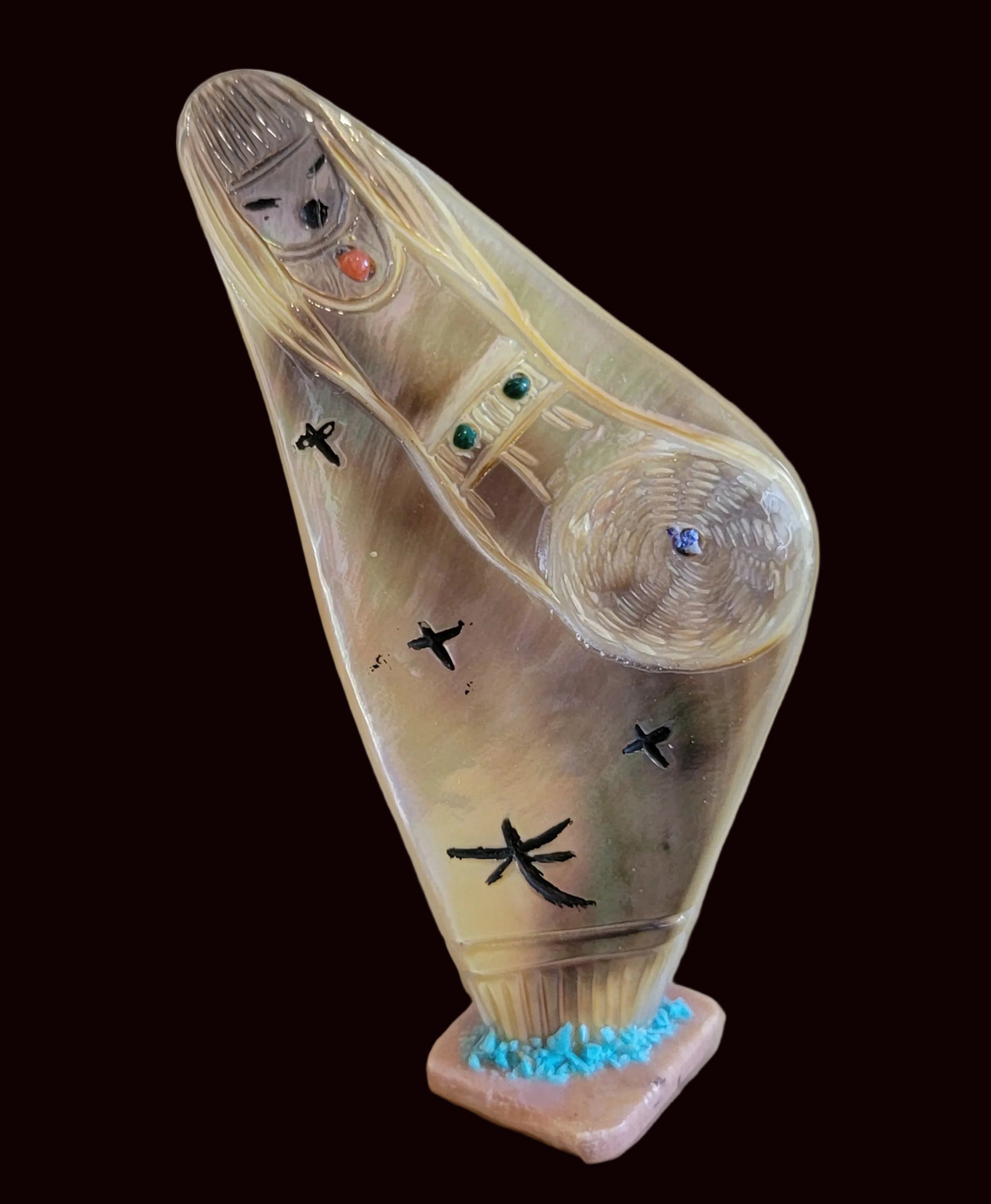 Elegant Mother of Pearl/Gold Lip Double Sided Zuni Corn Maiden Zuni Fetish