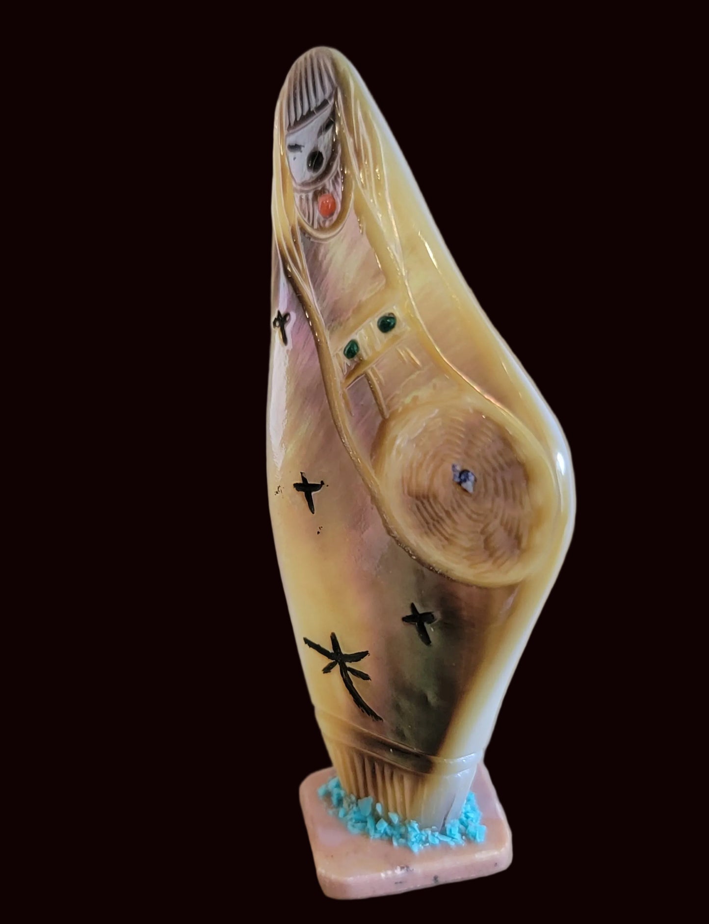 Elegant Mother of Pearl/Gold Lip Double Sided Zuni Corn Maiden Zuni Fetish