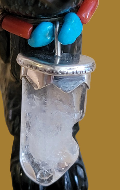 Magical Black Marble Healing Raven w/Crystal Pendant Zuni Fetish