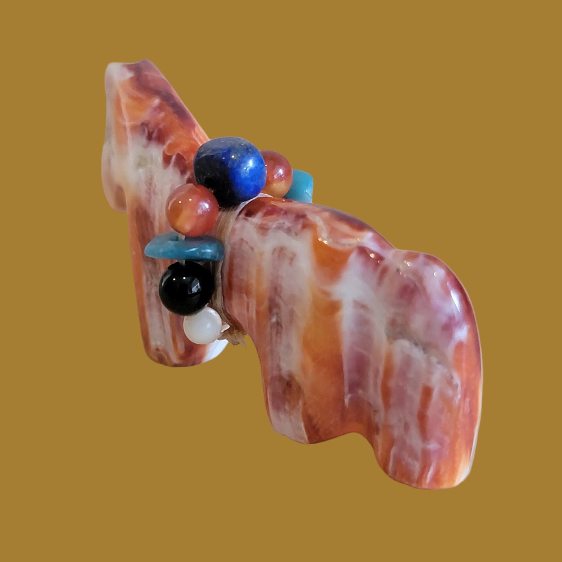 Spiny Oyster Shell Horse w/ Fancy Gemstone Bundle Zuni Fetish