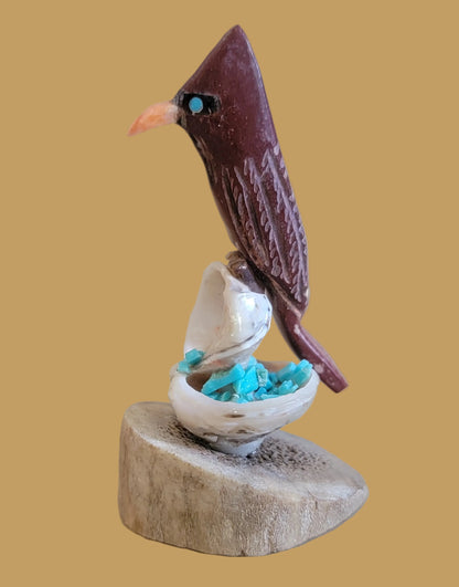 Perched Pipestone Cardinal Zuni Fetish