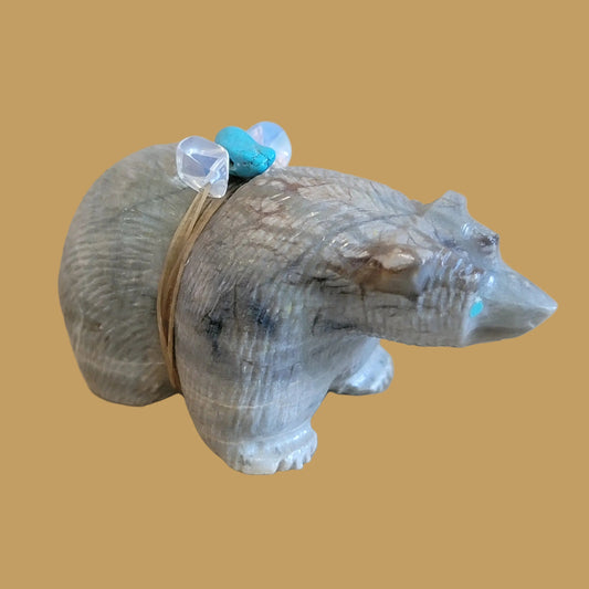 Powerful Picasso Marble Bear w/ Pretty Pack Zuni Fetish