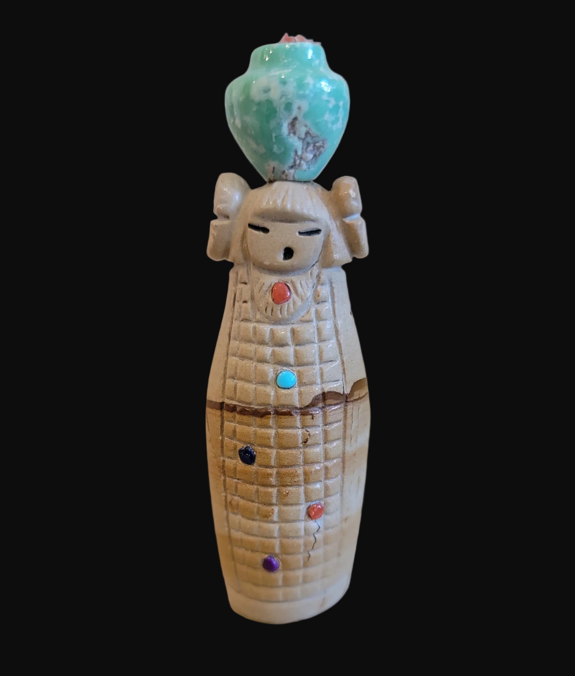 Double Sided Jasper Zuni Maidens w/Olla Zuni Fetish
