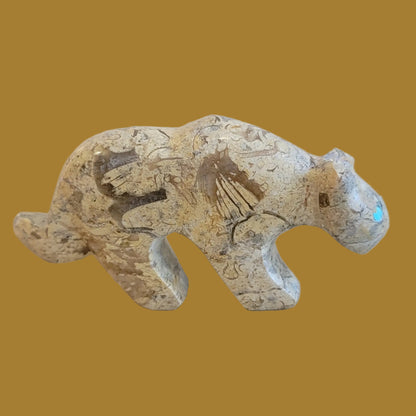 Fossil Shell Mountain Lion w/ Heartline Zuni Fetish