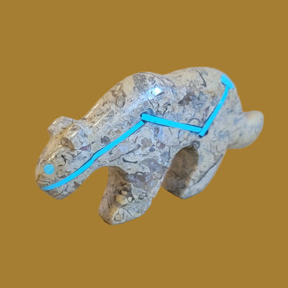 Fossil Shell Mountain Lion w/ Heartline Zuni Fetish