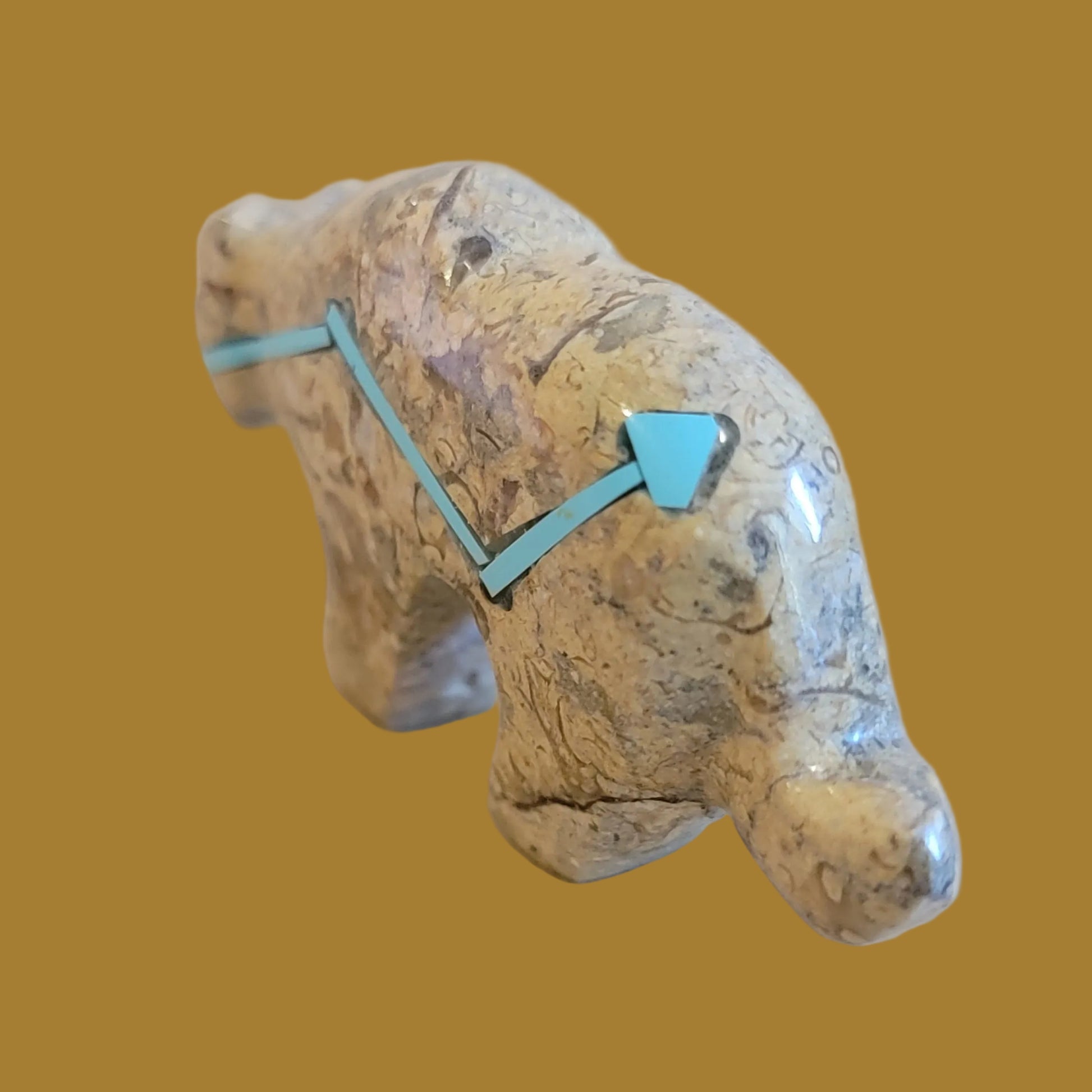 Fossil Shell Mountain Lion w/ Heartline Zuni Fetish