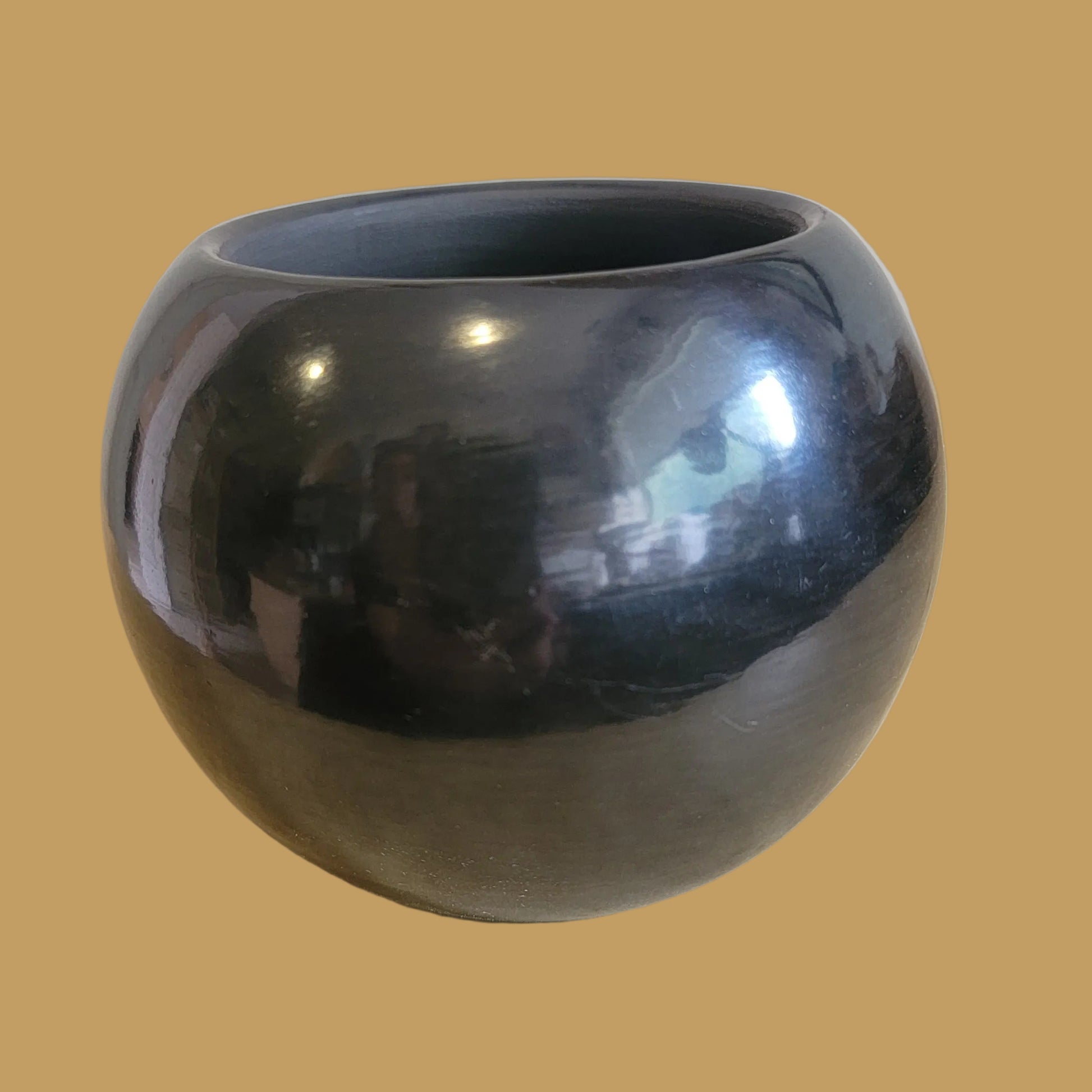 Elegant Highly Polished Santa Clara Pueblo Blackware Pueblo Pottery Bowl