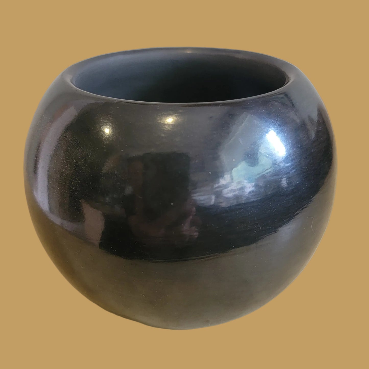 Elegant Highly Polished Santa Clara Pueblo Blackware Pueblo Pottery Bowl