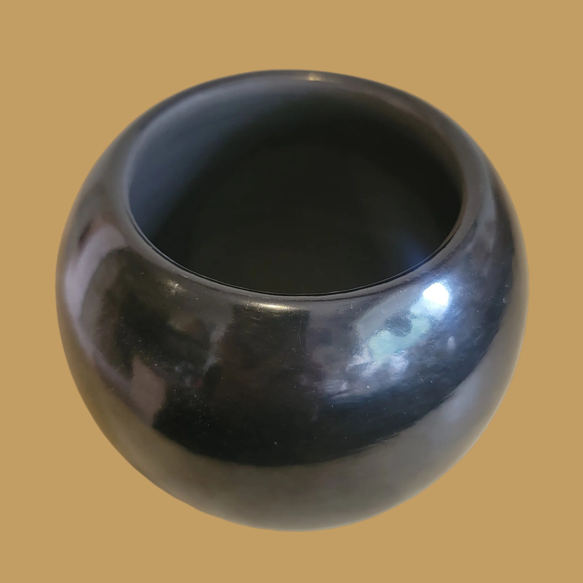 Elegant Highly Polished Santa Clara Pueblo Blackware Pueblo Pottery Bowl