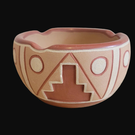 Vintage San Juan Carved Pueblo Pottery w/ Unique Rim
