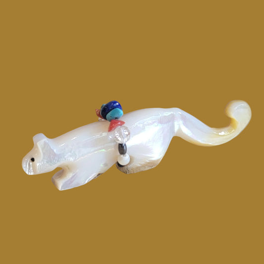 Long and Sleek Mother of Pearl Mountain Lion Zuni Fetish