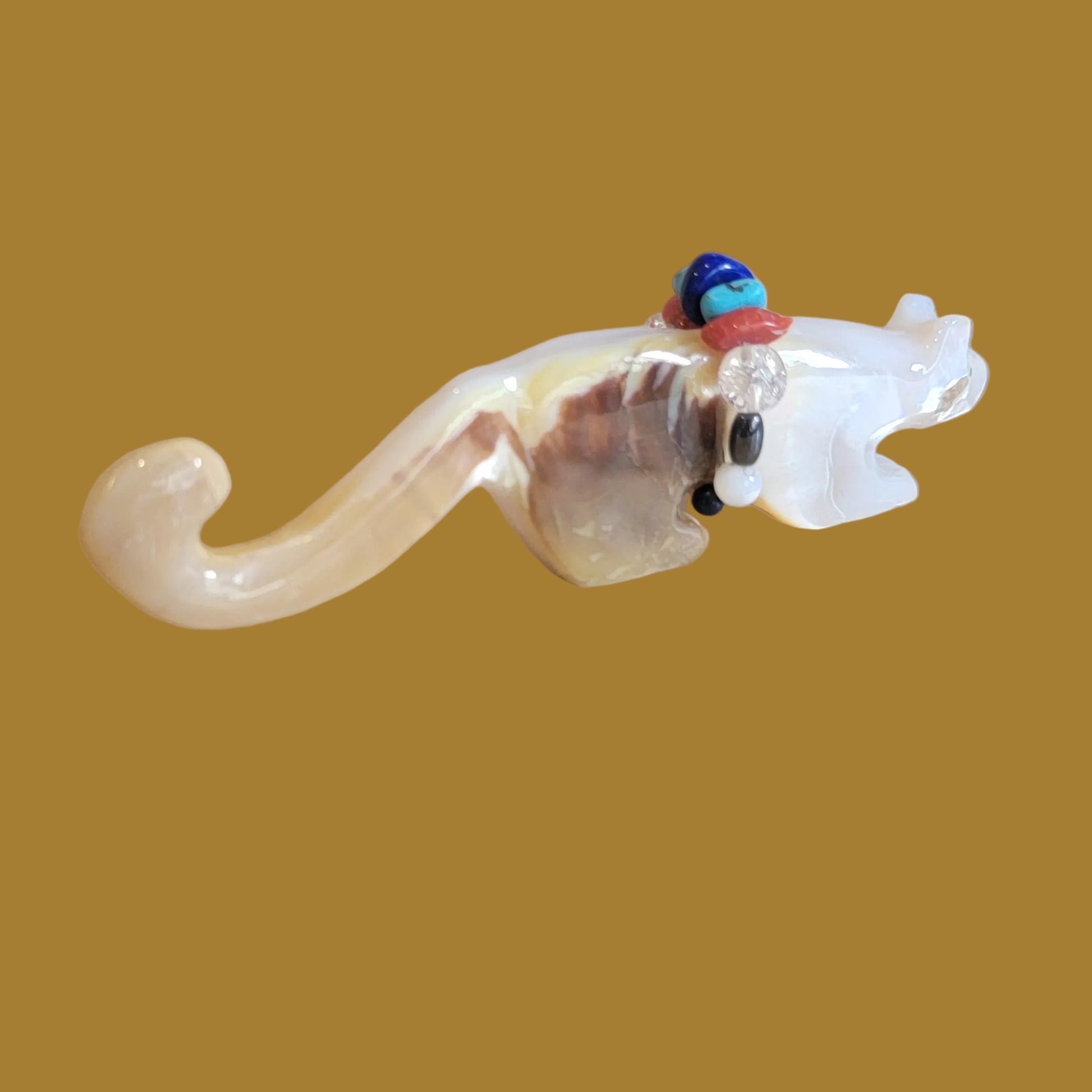 Long and Sleek Mother of Pearl Mountain Lion Zuni Fetish