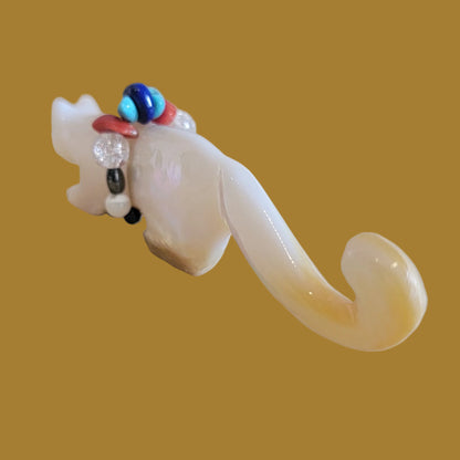 Long and Sleek Mother of Pearl Mountain Lion Zuni Fetish