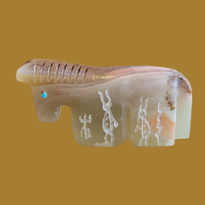 Onyx Healing Horse w/ Petroglyph Etching Zuni Fetish