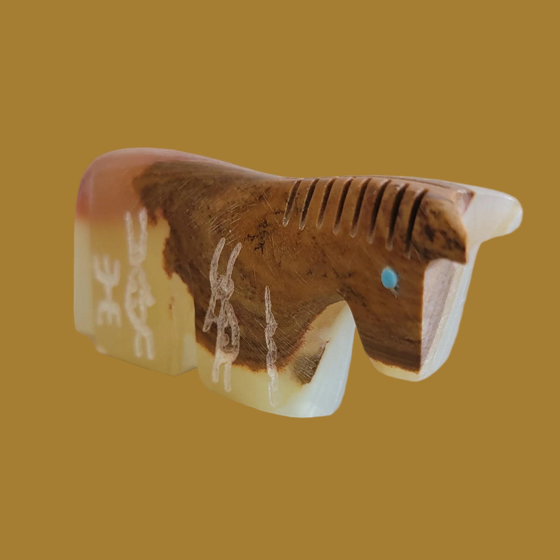 Onyx Healing Horse w/ Petroglyph Etching Zuni Fetish