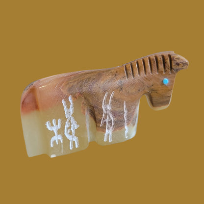 Onyx Healing Horse w/ Petroglyph Etching Zuni Fetish