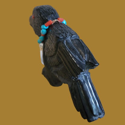 Wise Elder Raven w/Crystal and Sterling Silver Necklace Zuni Fetish