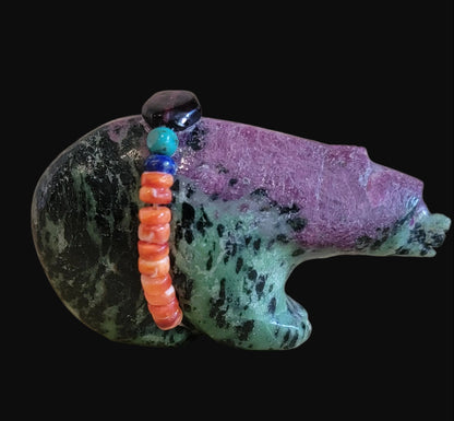 Ruby in Zoesite Bear w/ Fancy Bundle Zuni Fetish