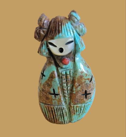 Beautiful Turquoise Double Sided Corn/Butterfly Zuni Maiden Zuni Fetish