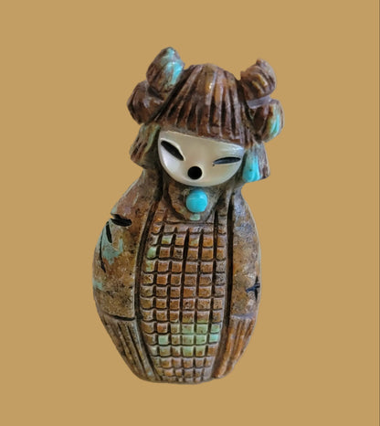Beautiful Turquoise Double Sided Corn/Butterfly Zuni Maiden Zuni Fetish
